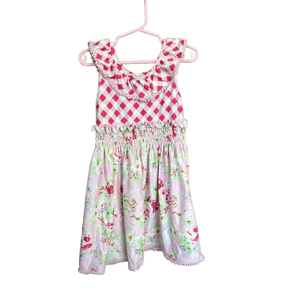 Cheeky Plum Sleeveless Dress 5T Floral, Soft, Pink Plaid, Comfy Party Dress